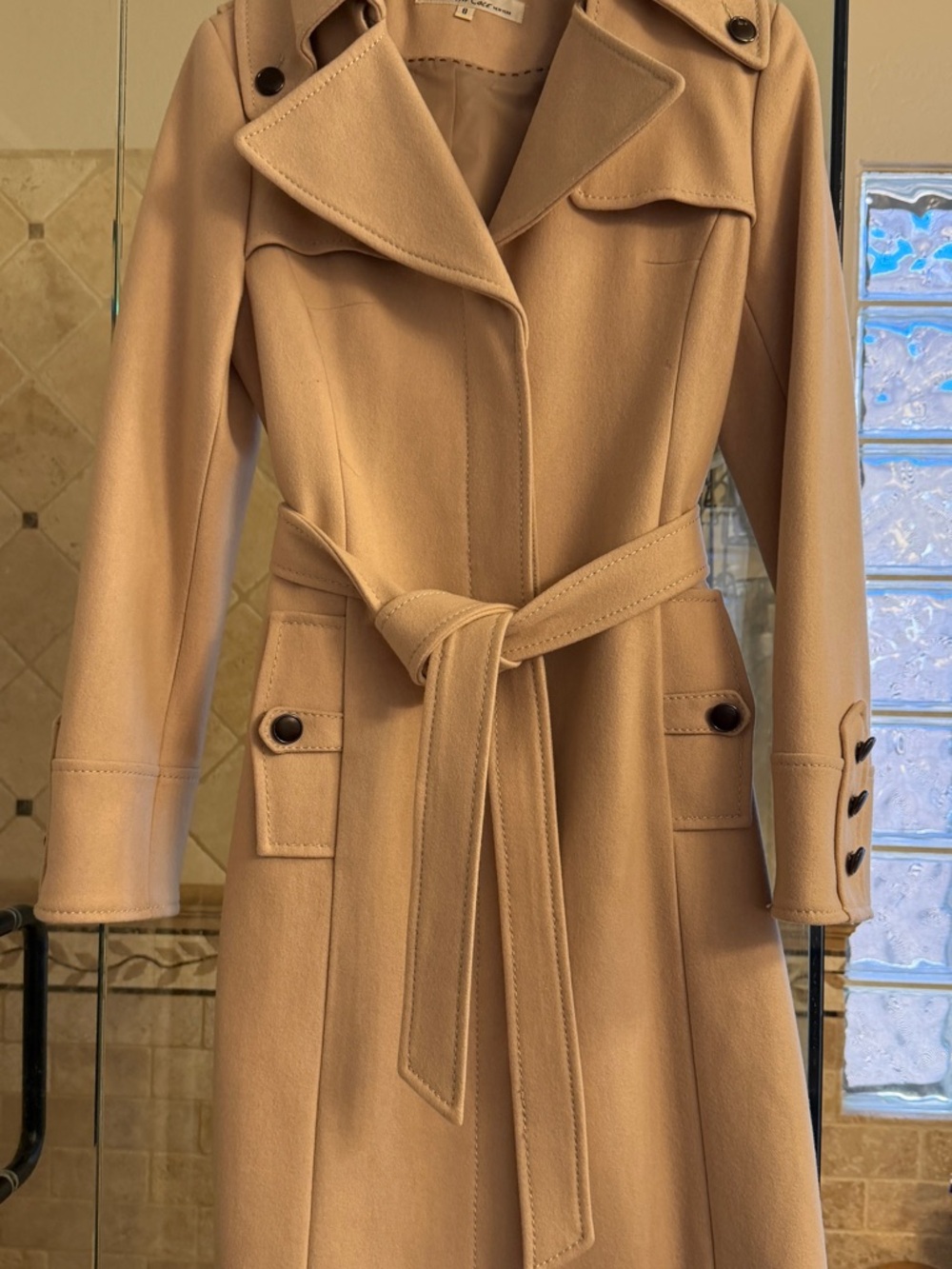 Classic Women's Cream Wool Trench Coat with Belt